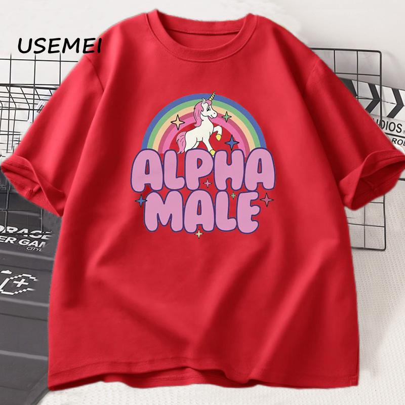 

Alpha Male Unicorn Rainbow T Shirts Oversize Men Casual Fashaion Graphic Tees Unisex Round Neck Print Mens Short Sleeve Tshirt S