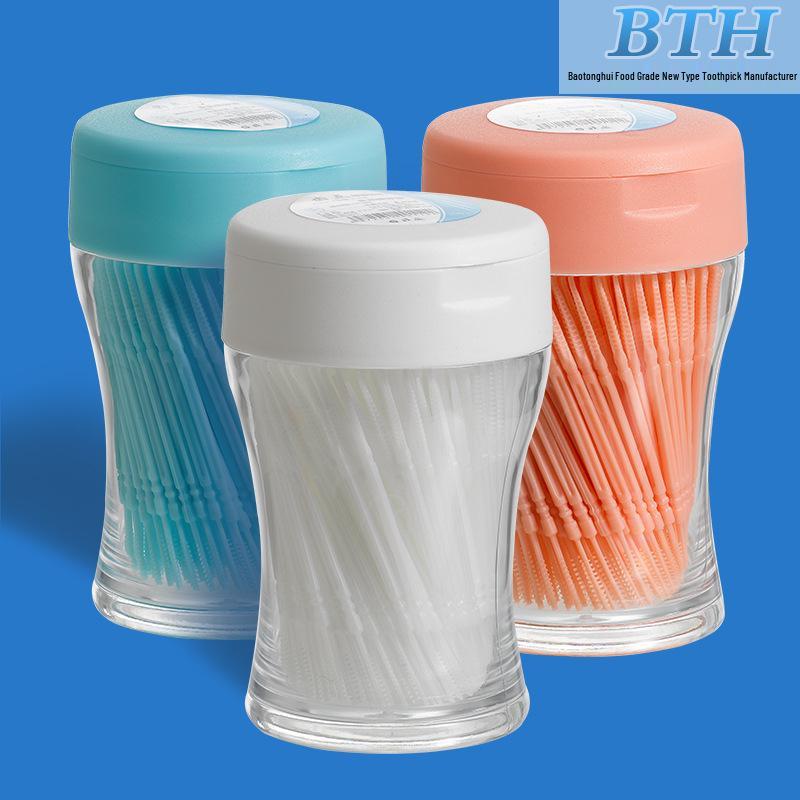 200 Double-Headed Plastic Toothpicks with Holder for Household & Hotel Use