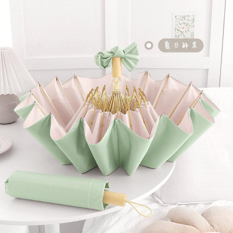 16 Bone Small Fresh Sun Umbrella Milk Tea Color High Value Firm Sunny Umbrella Wind Resistant Folding Umbrella Sun Protection Parasol