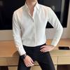 Men Spring Fall Shirt Frence Style Turn-down Collar Slim Fit Waffle Texture Single-breasted Long Sleeves Pure Color Mid Length Young Formal Business