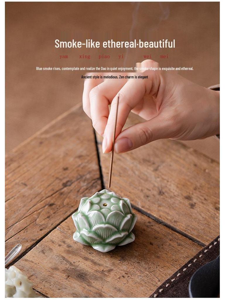 Handmade Celadon Lotus Incense Holder for Home and Tea Ceremonies