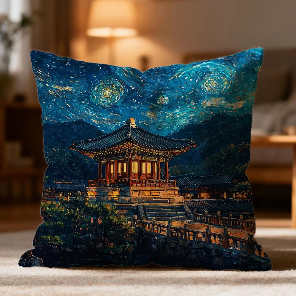 

Popular F-FFoguo Temple Cushion Cover Soft Washable Pillow Case Multi-Scene for Couch Bed Travel Office Use 30cmx30cm
