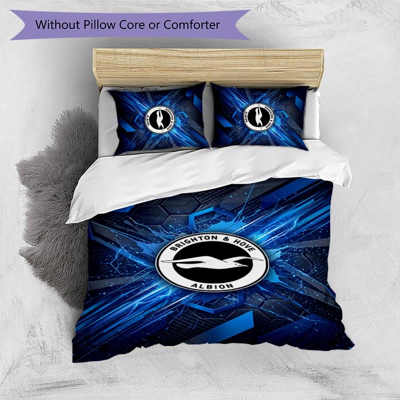 Brighton & Hove Albion Football Printed 3 Pieces Bedding Set, Comfortable Skin Friendly Bedroom Duvet Cover Set