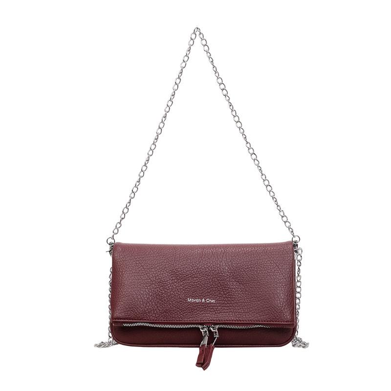 

Fashion chain folding clutch bag women s shoulder messenger bag new lychee pattern armpit bag червоний