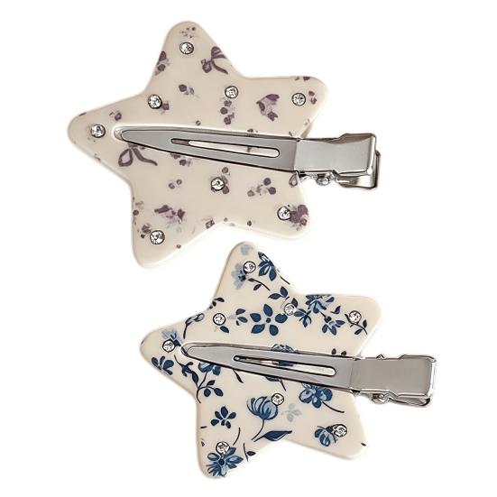 Traceless Hair Clip, Five-Pointed Star Shape Hair Pin with Floral Pattern, Compact Versatile Hair Accessories