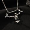 Dark Gothic Retro Sliver Color Skull Bat Wings Pendant Necklace for Women Men Hip-hop Long Sweater Chain Hallowmas Jewelry Gifts
