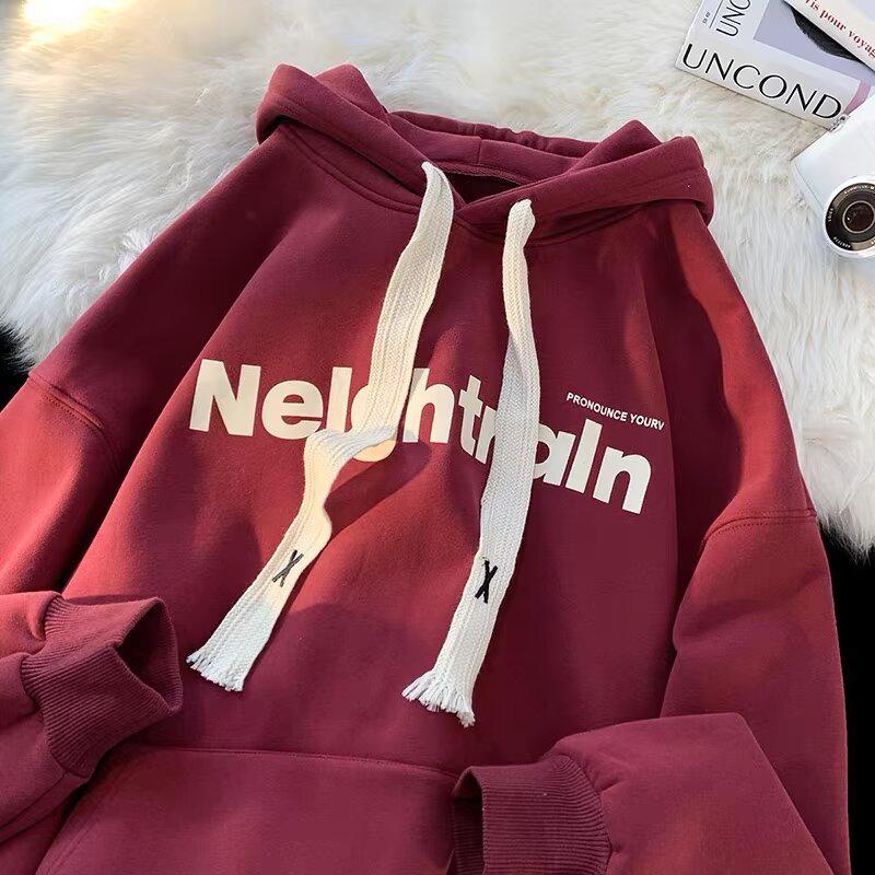 Unisex Loose Fit Thickened Velvet Hoodie with Logo Print for Autumn/Winter 2025