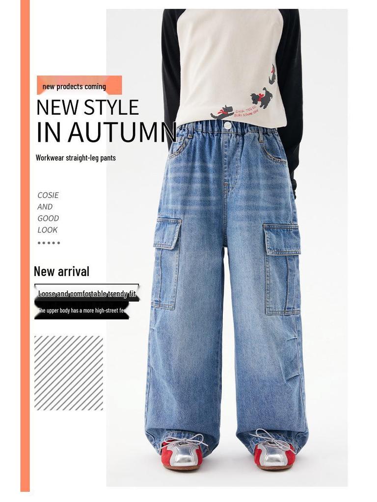 Children's Casual Straight-Leg Jeans, Autumn 2025 - Korean Style Trend, Loose Fit