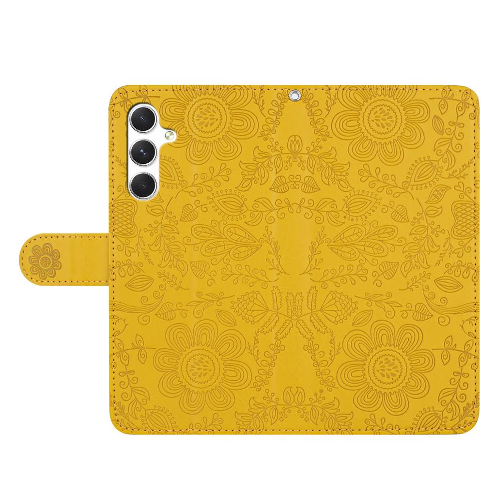 For Samsung Galaxy S26+ Case Flower Imprint Leather Flip Wallet Phone Cover with Wrist Strap