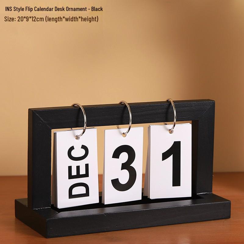 Rotating Wooden Perpetual Calendar Ornament for Desk and Home Decor