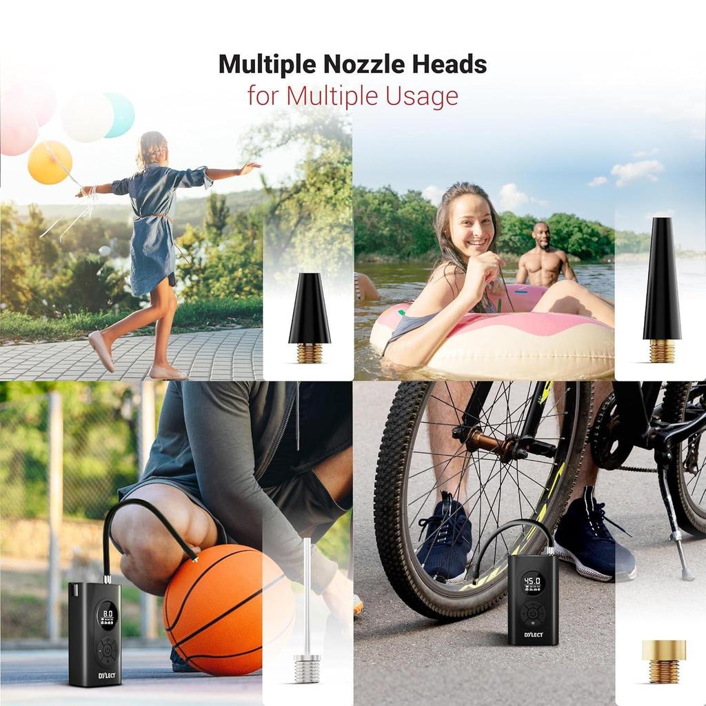 Smart Tyre Inflator | 150 PSI | Battery & 12V Car Port | 4000 mAh | Type C Port | Digital Display | 5 Air Fill Modes | Multi Nozzles | LED Light