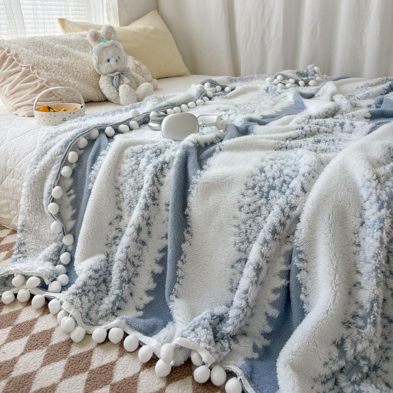 Schattig Minimalistisch Dekentje Onregelmatig Gestreept Patroon met Wolle Bolletjes Slaapdekens Multifunctionele Geblokte Huishoudelijke Producten voor 100x150cm 1pcs grijs