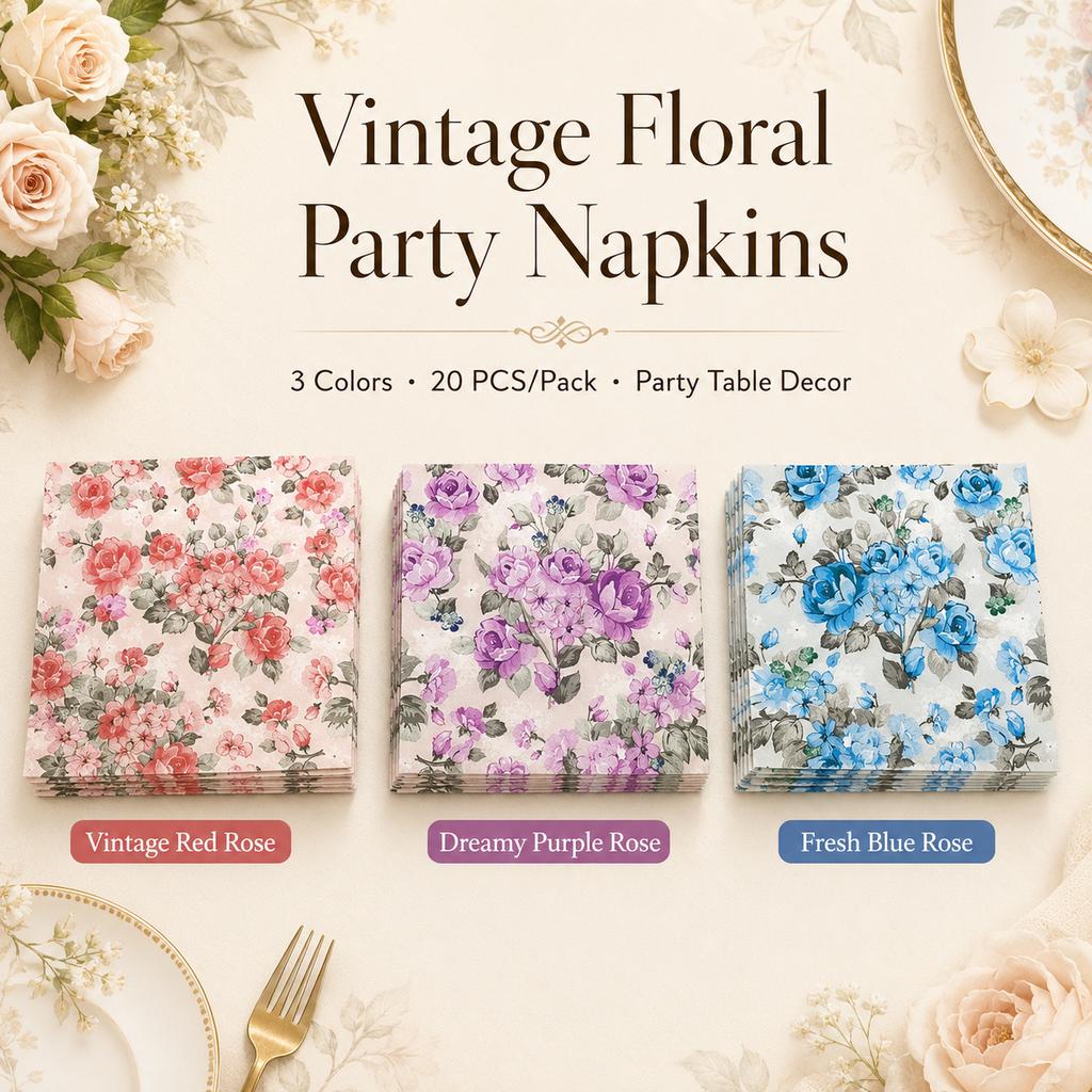 Vintage Floral Rose Paper Napkins 20Pcs Party Table Decor
