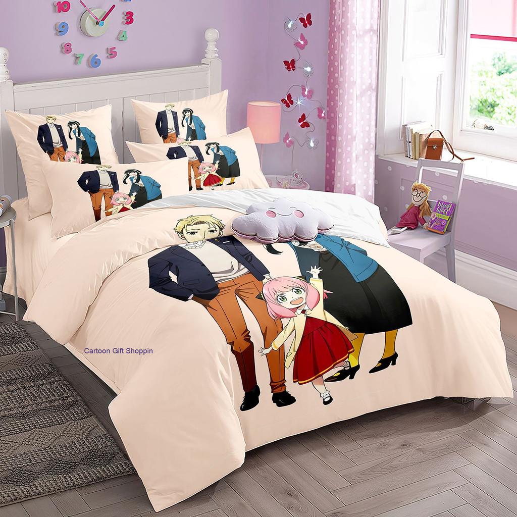 Anime Spy X Family Bedding Set Kawaii Loid Forger Anya Duvet Cover with Pillowcases Girls Boy Kid Set Quilt Cover Set