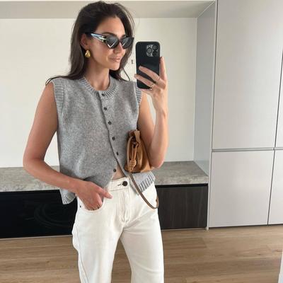 Knitted Vests Top For Women Casual Single-Breasted Knitwear Cardigan Tank Sweater Female Solid Sleeveless 2024 Fashion