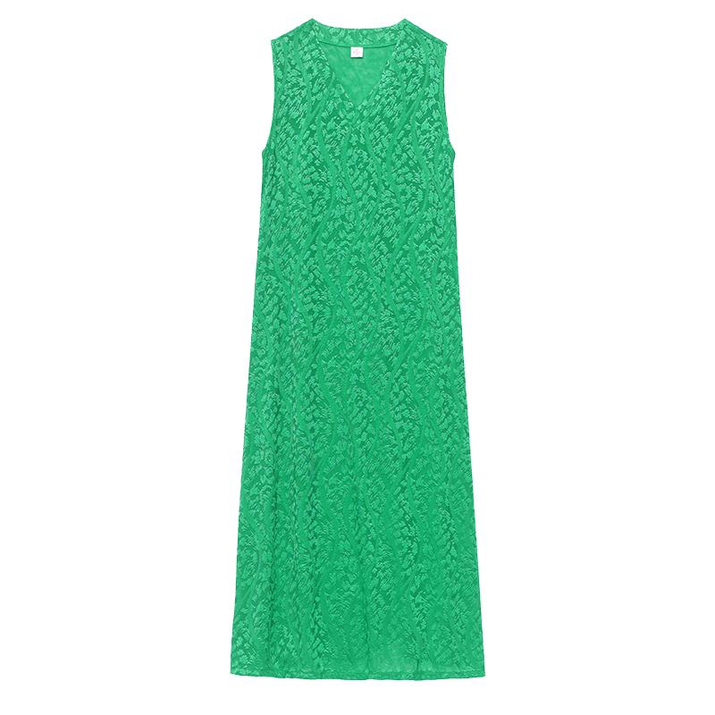 Fashionable V-Neck Sleeveless Dress Elegant Long Vest Dress Breathable Jacquard Fabric Stretchy Summer Dress