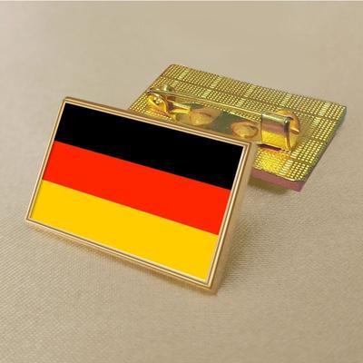 German Flag Brooch 2.5 * 1.5cm Zinc Alloy Die-cast Pvc Color Printing and Coating Golden Rectangular Shape