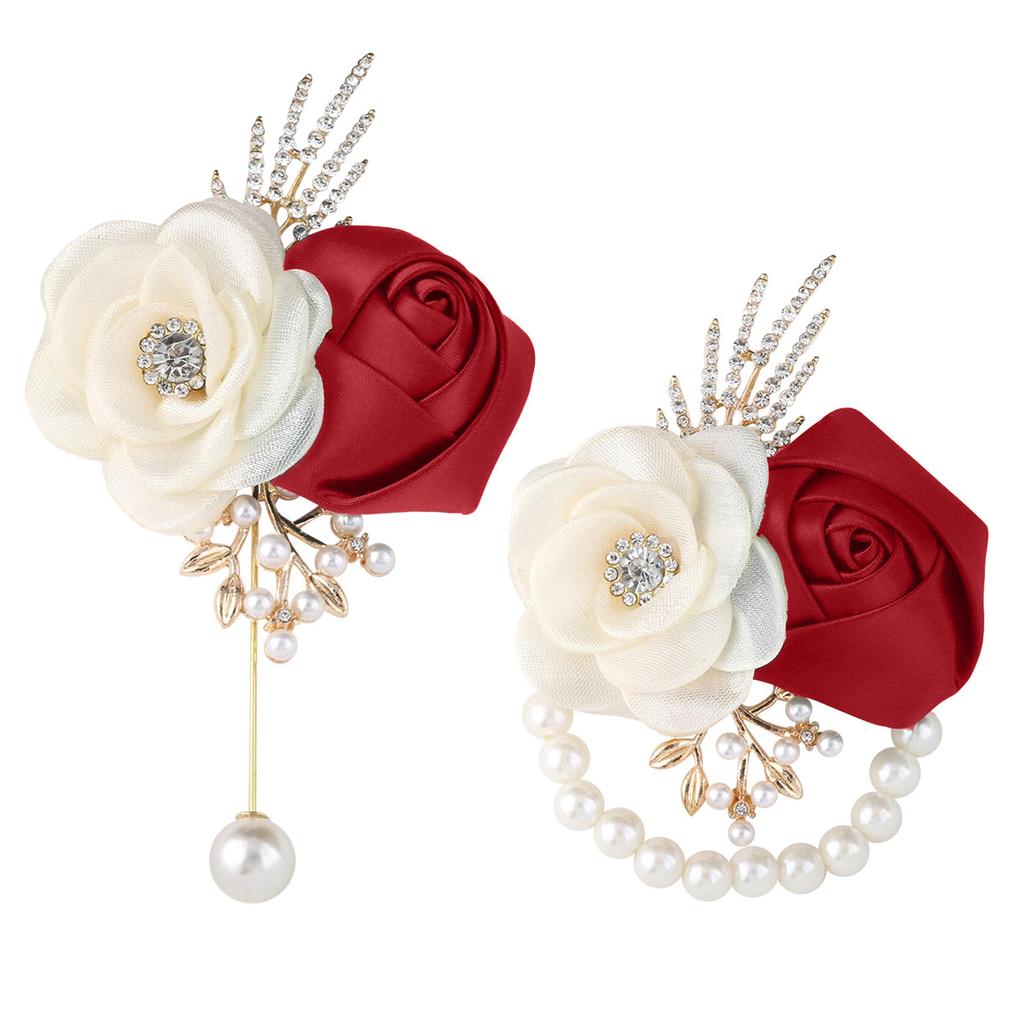 Wedding Chest Wrist Flower Set 2pcs Bridal Groom Bouquet Accessories Elegant DIY
