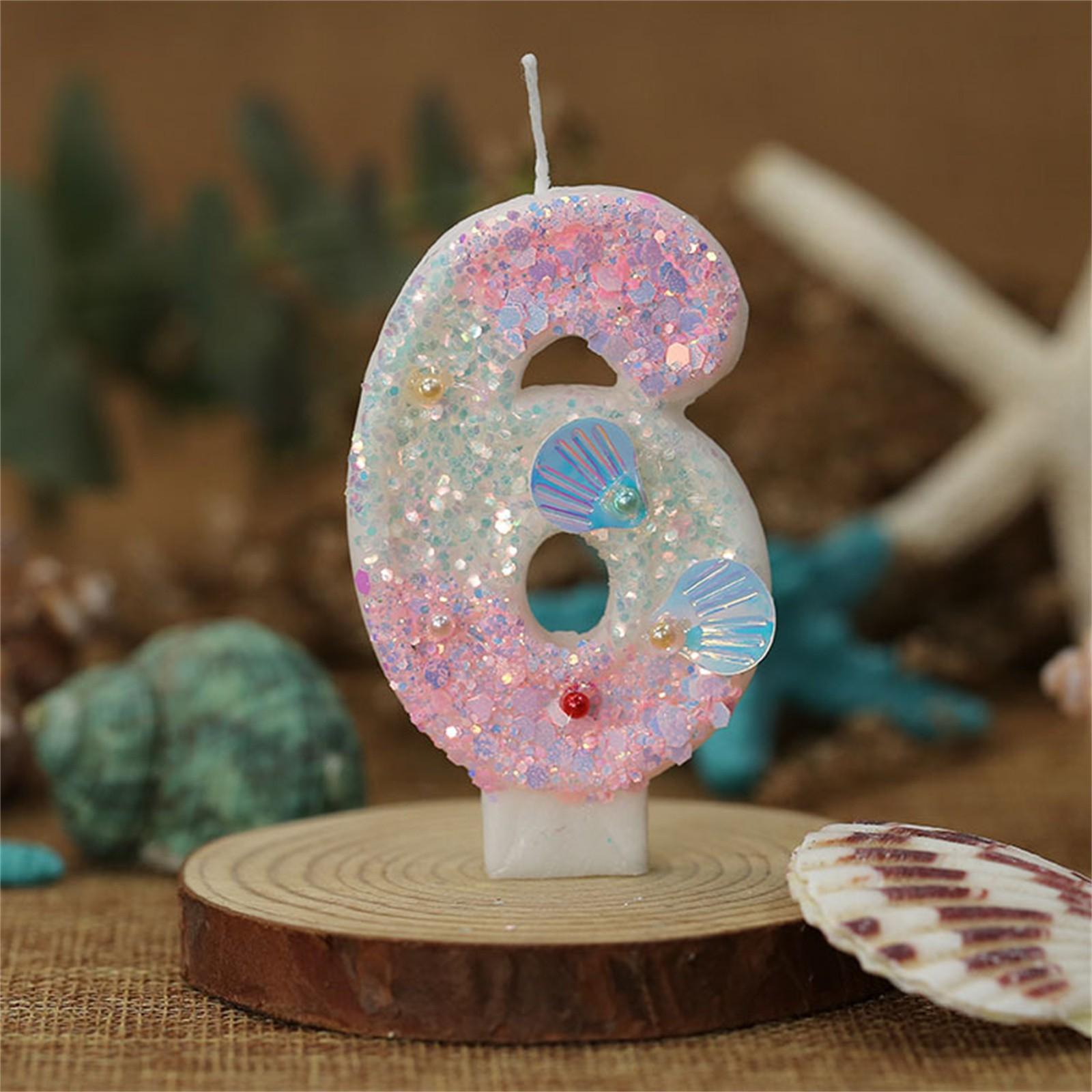 

Свечи для торта в виде русалки с цифрами от 0 до 9, фиолетовые украшения для торта с блестками для девочек на день рождения, принадлежности для украшения торта One Size