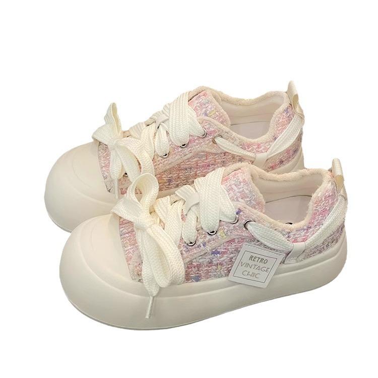 Scarpe da Ginnastica da Donna con Plateau in Tela Moda Primavera Comode Traspiranti Casual Nuove con Lacci Antiscivolo Piatte Sportive da Corsa