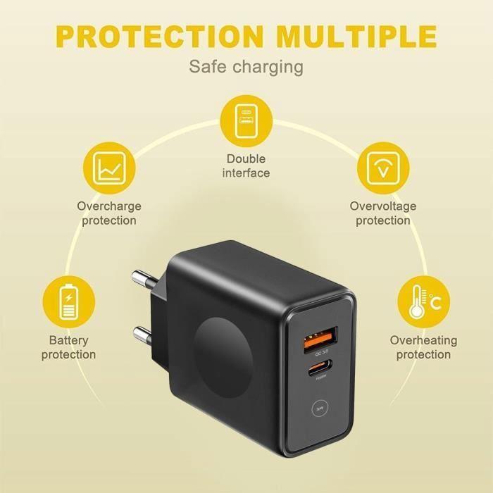 Chargeur 30W - E.F.Connection - PD 20W + QC 3.0 - Câble USB-C - Compatible Redmi 14C/13C/Note 13/Note 14 4G/5G