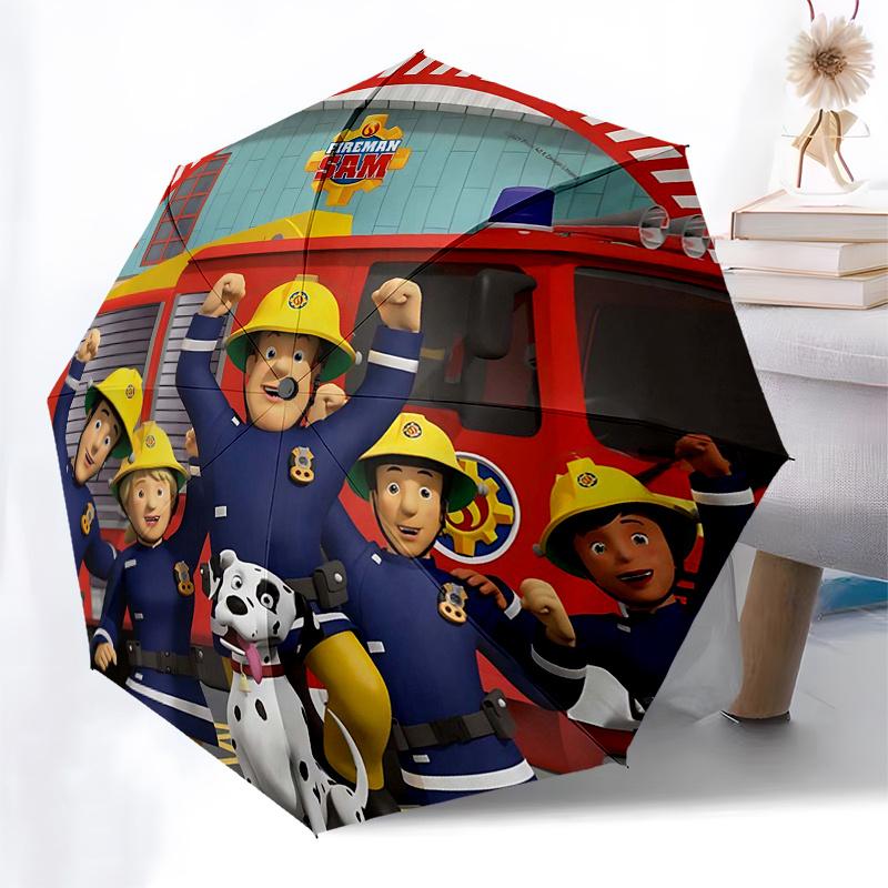 Fireman Fire Trucks Themed Travel Umbrella 8 Ribs Automatic Opening and Closing,Portable Folding Design,Compact and Stylish Umbrella Suita