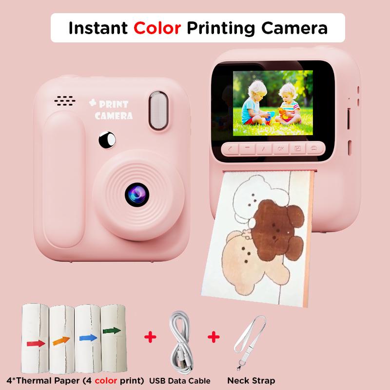 Kids Instant Printing Camera 5 Color Printing Camera 1080P Thermal Paper Print Print Po Video Games Children Boys Gilrls Gift