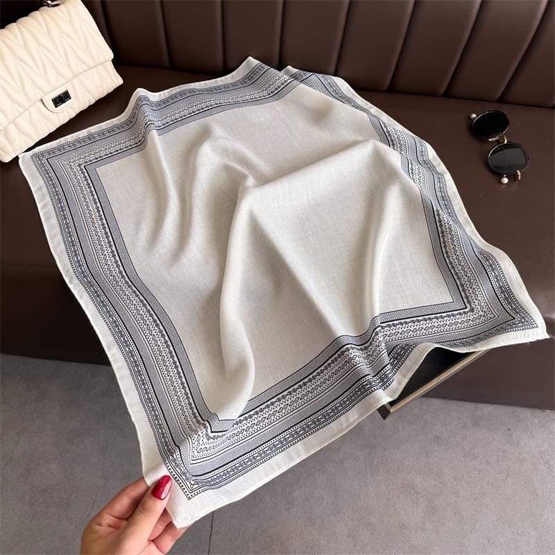 Korean version of simple imitation velvet herringbone pattern cotton and linen small square scarf silk scarf headscarf shawl sun protection scarf wome