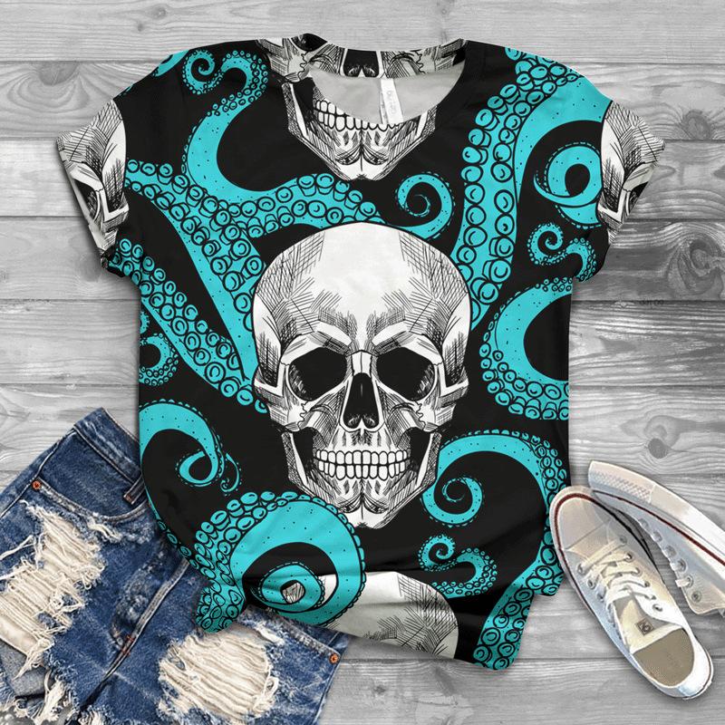 

Летняя футболка с круглым вырезом и 3D-принтом забавного узора черепа, модная повседневная мужская футболка с коротким рукавом 6XL