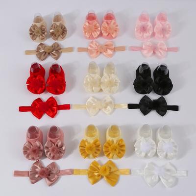 Baby Girl Princess Socks With Headband, Plush Bowknot Children's Socks Solid Color Kids Socks