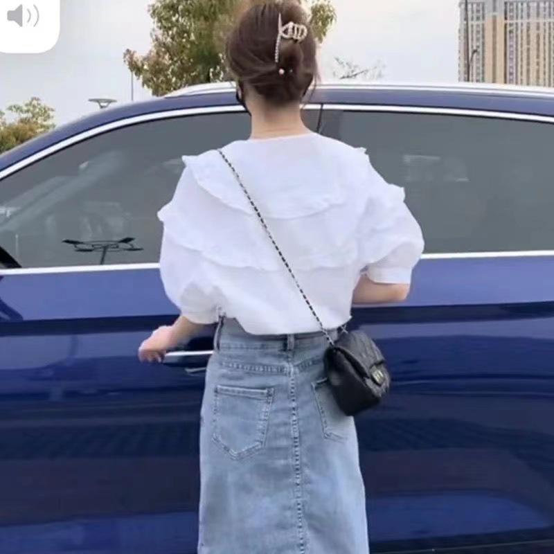 Women's Tencel Puff Sleeve Doll Collar Blouse - Summer 2024