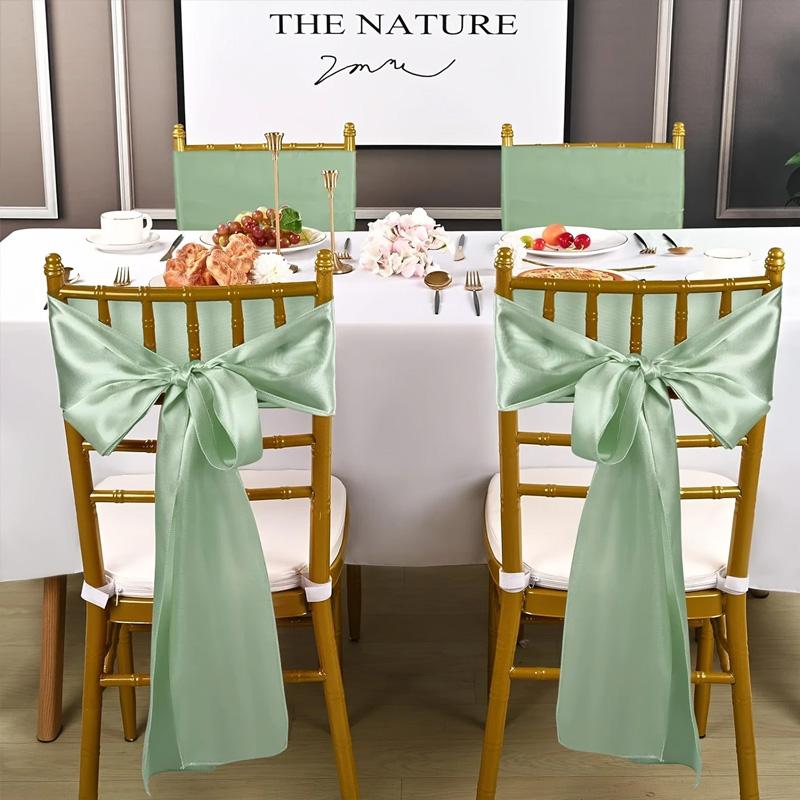 10pcs Satin Chair Streamer Universal Chair Covers 17*275cm Ribbon Bow with Bow Ties Solid Color Wedding Birthday Decoration