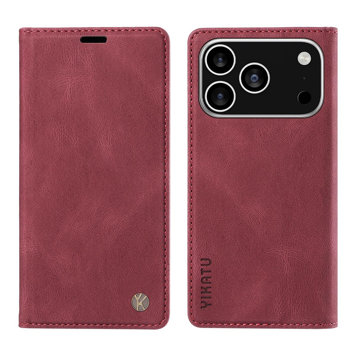 

For iPhone 17 Pro Leather Cover YIKATU YK-004 Skin-Touch Wallet Phone Cases Wine Red