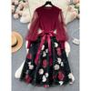 Accessible Luxury Socialite Style Mesh Cinched Fairy Dress Embroider