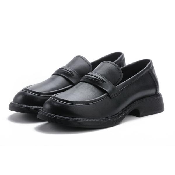 Cowhide Loafers Women's Shoes Genuine Leather Low Top Thick Heel Low Heel Soft Sole Soft Face Round Head Comfortable Versatile Casual Office