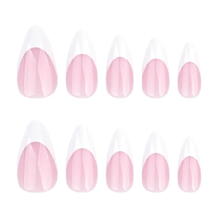 24 Pièces Ongles Press-On Brillants Court Amande Faux Ongles Joli Élégant Ongles à Coller Blanc French Tip Ongles Artificiels