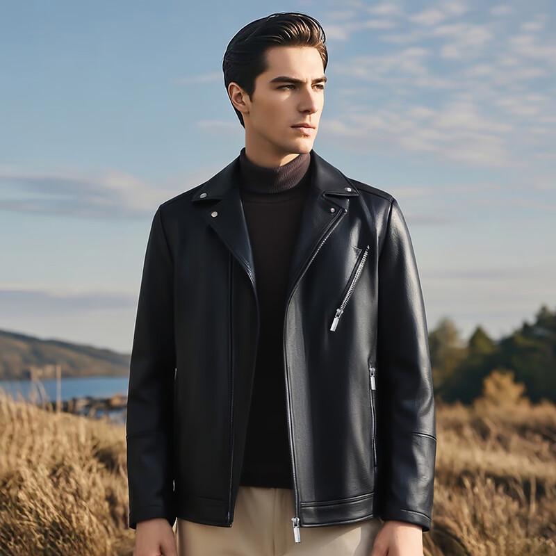 Futting Men's Retro Goatskin Leather Jacket