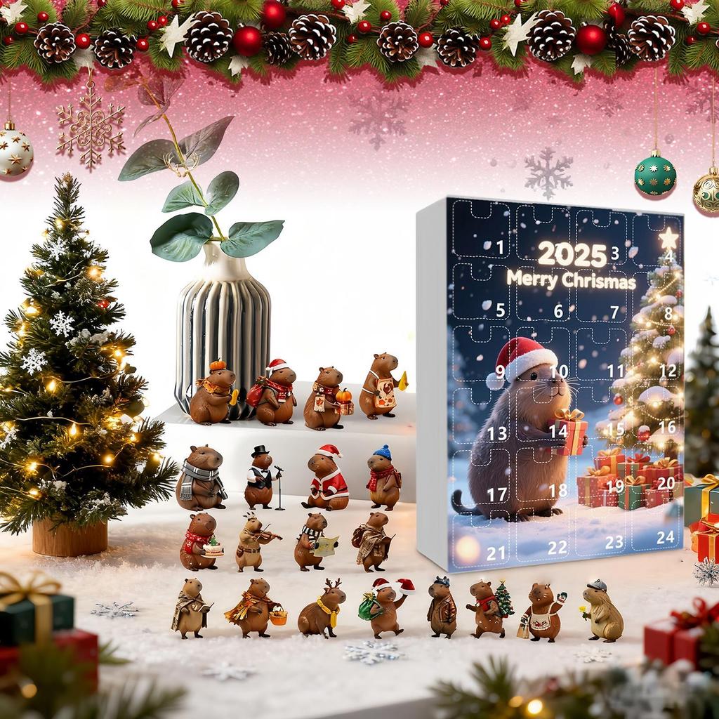 Capybara Christmas Countdown Calendar 24 Days Advent Ornament 2D Acrylic Cute Holiday Decor for Home Tree Kids Teens Adults Gift