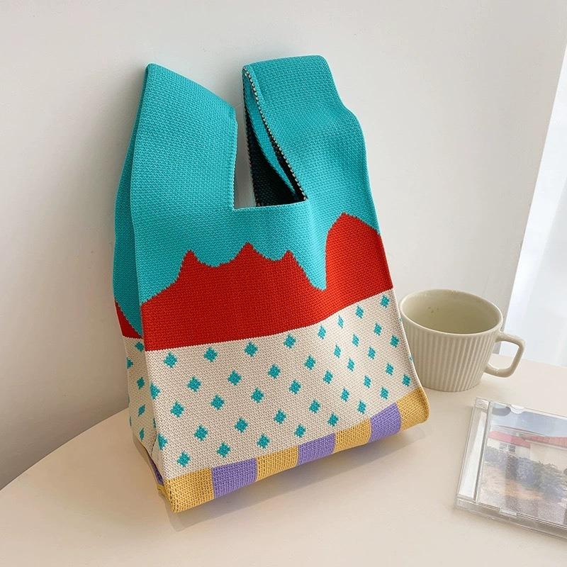 Square Rhombus Rhombus Stripe Geometric Knitted Gift Bag Handbag Handbag Handbag Tote Bag