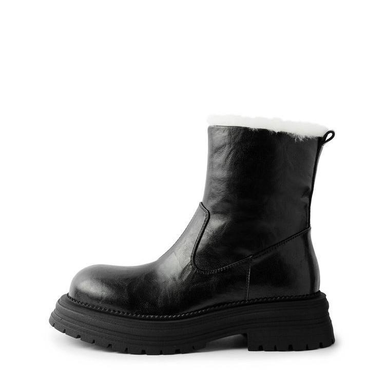 2025 høst og vinter nye tykksålede skinn Martin-støvletter dame varme ekte hår korte støvletter utsøkte sideglidelås lammullsstøvletter