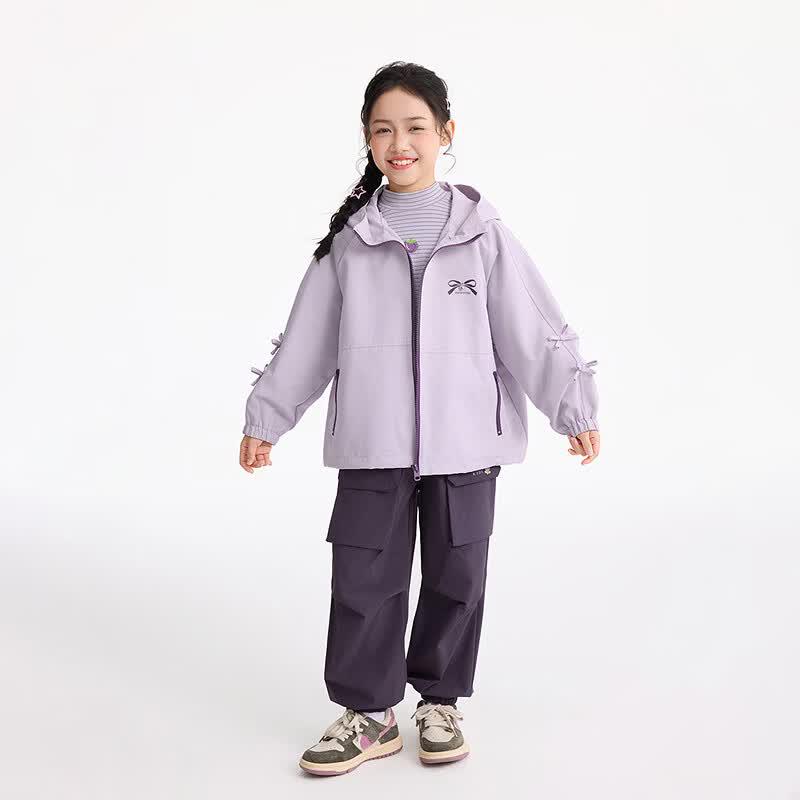 Little Yinman Girls' Bow Hooded Zipper Jacket