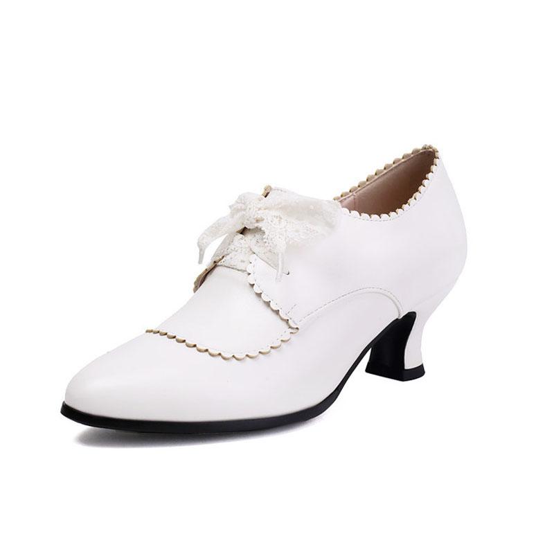 Spring Autumn PU Leather Shoes for Women Lace-up 5.5 Cm Middle Heels Shoes Woman Custom Retro Female Casual Shoes WSH5256