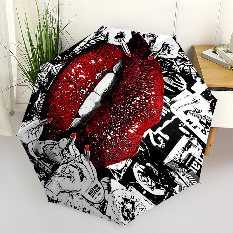 

Lips, Collage Themed Automatic Opening and Closing Umbrella, Brightly Colored 8-rib Portable Umbrella, Suitable for Men and Women, A Perfect