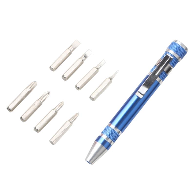 Multifunctional 8 In 1 Screwdriver Pen Shape Magnetic Screwdriver Slotted for Cross Easy Change Screwdriver Bits Mini Ga