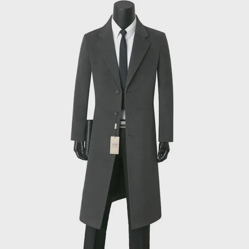 Men's Mid-Length Woolen Coat - Autumn/Winter Business Casual Windbreaker with Suit Collar.