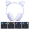 Bluetooth 5.0 Headphones Cat Ear LED Light Wireless Cute Headsets for Young PeoplePurple Cat Paw Pattern