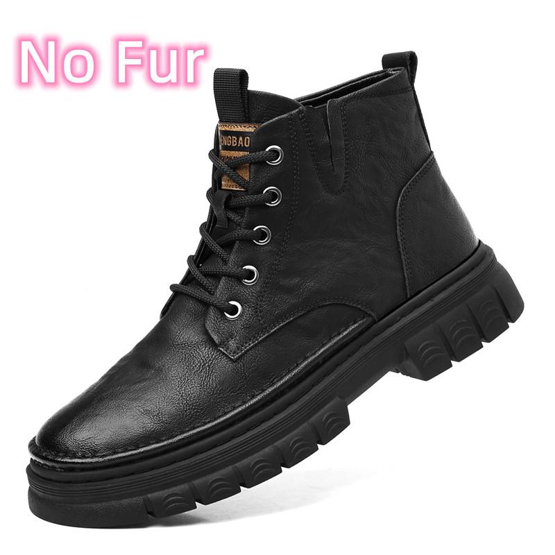 Classic Mens Sneakers Fashion Motocross Boots Lace Up Non-Slip Ankle Boots Winter Plush Snow Boots Mens High Top Outdoor Shoes