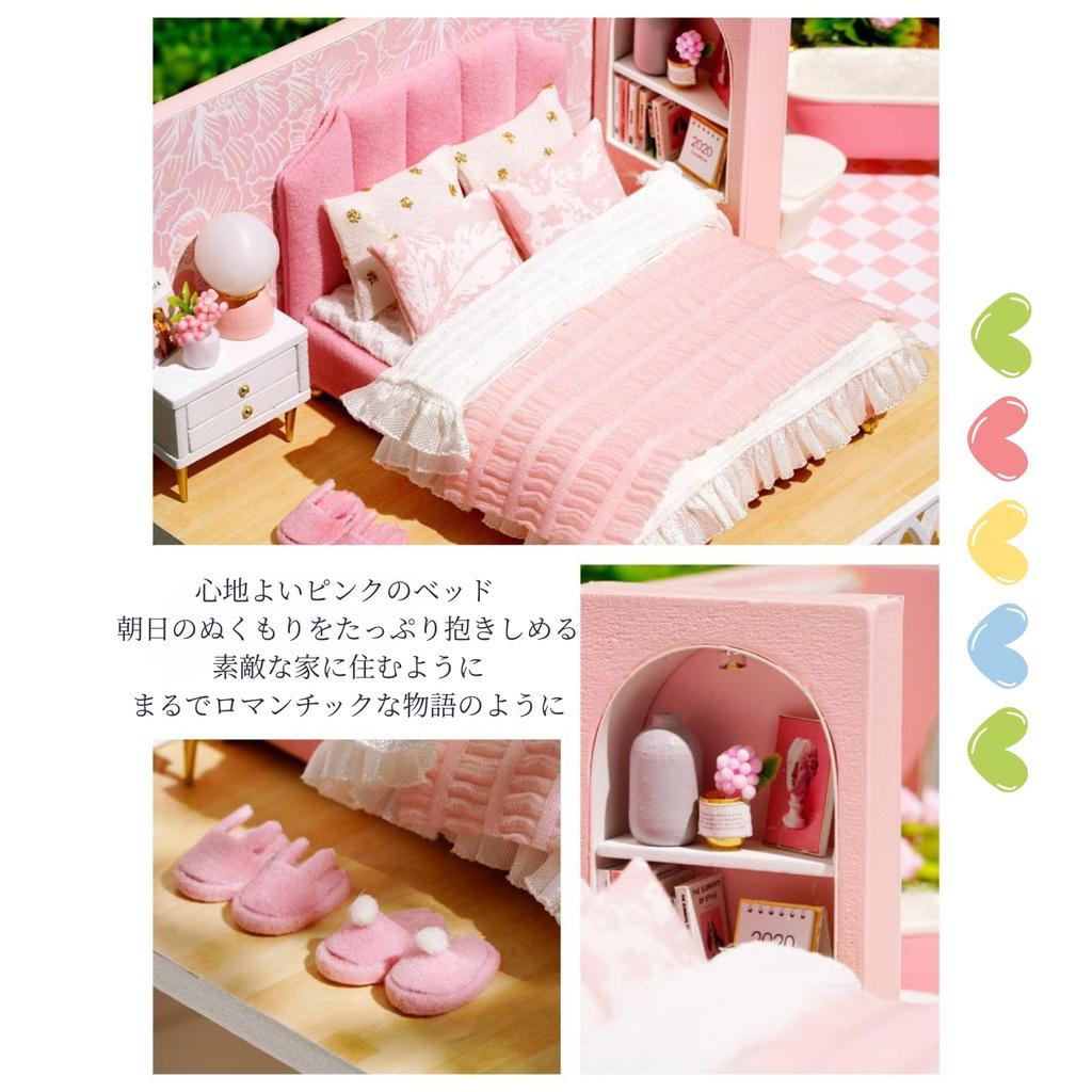 lulubelle DIY Wooden Dollhouse Kit with LED Lights and Dustproof Cover - Handmade Miniature House Gift (Type B)