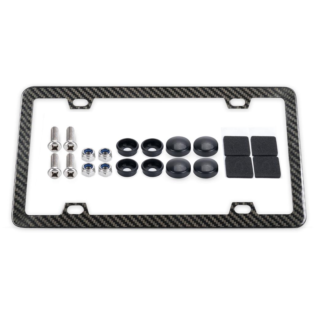 100% Real Black Carbon Fiber License Plate Frame Silm 4 Holes With Screws Caps Complies With US Canadian Mexico Standards License Plate Covers Frames