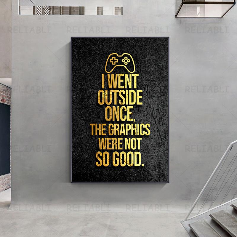 Modern Abstract Gaming Gamer Quotes Canvas Posters Black Golden Game Painting Wall Art for Living Room Kidsroom Decor Cuadros